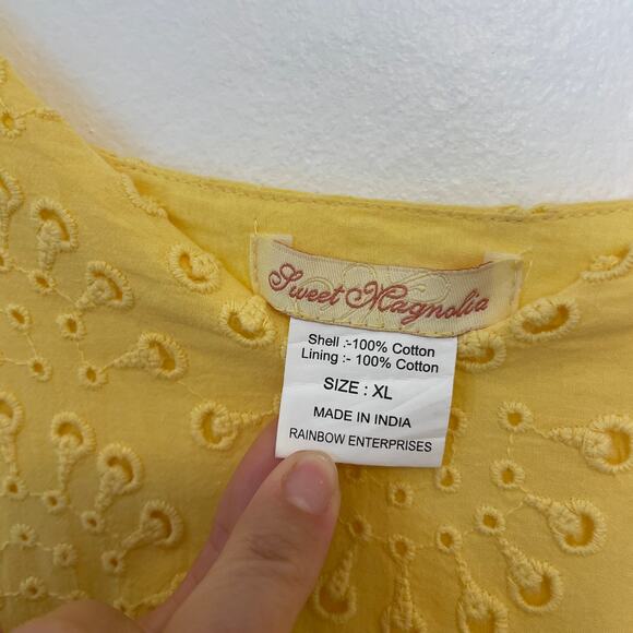 Vintage Yellow Eyelet Cotton Tiered Midi Sundress - Picture 8 of 8